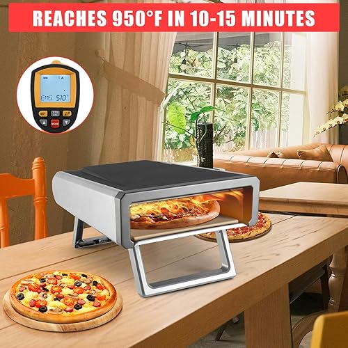 Miniatura 2 de Horno de pizza de gas portátil de 12 pulgadas para cocinar al aire libre, precalentamiento rápido de 950 F en 15 minutos, incluye piedra para pizza