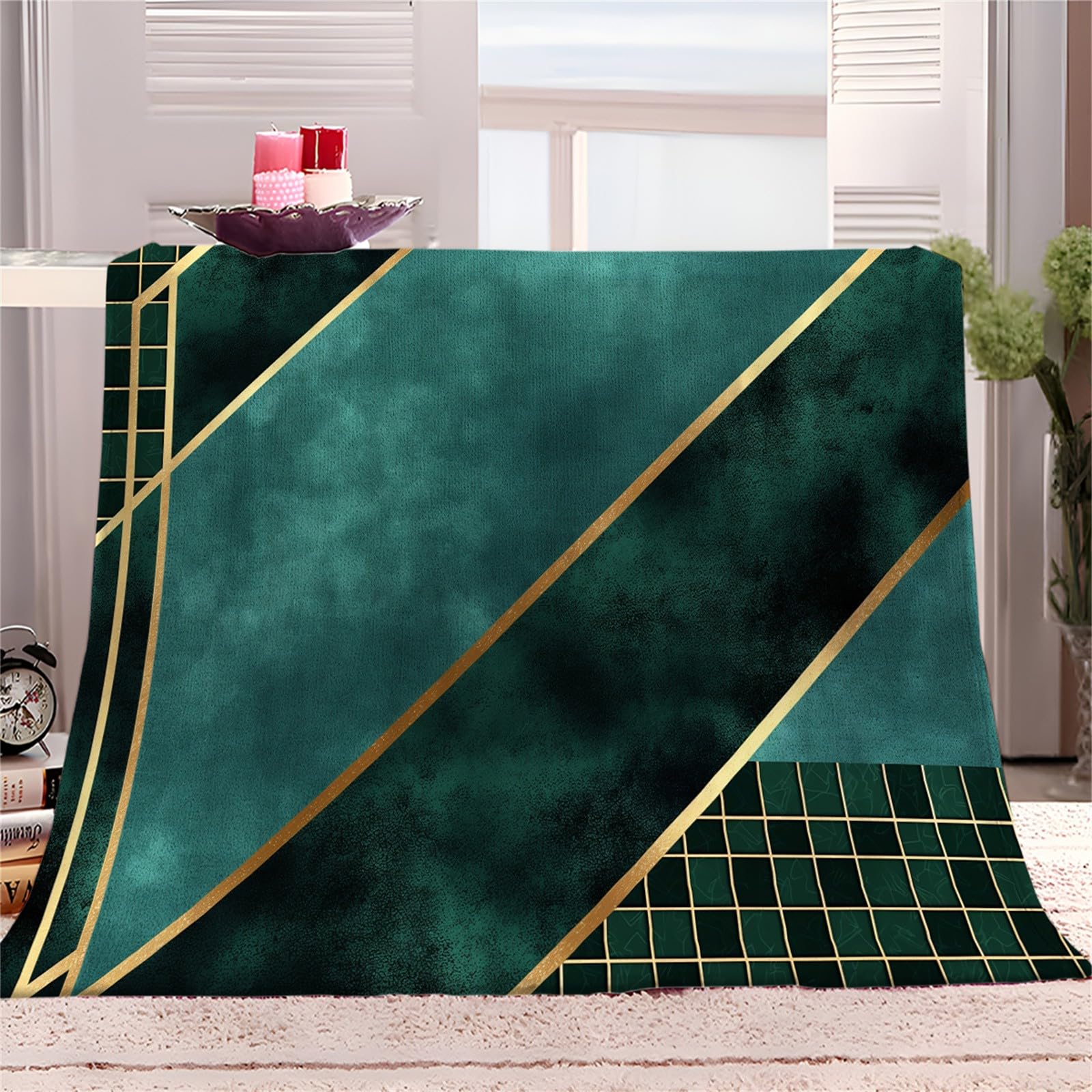 Amazon|エメラルドグリーン 毛布100x130 cm 幾何学模様の線 Amazon|エメラルドグリーン 毛布100x130 cm 幾何学模様の線