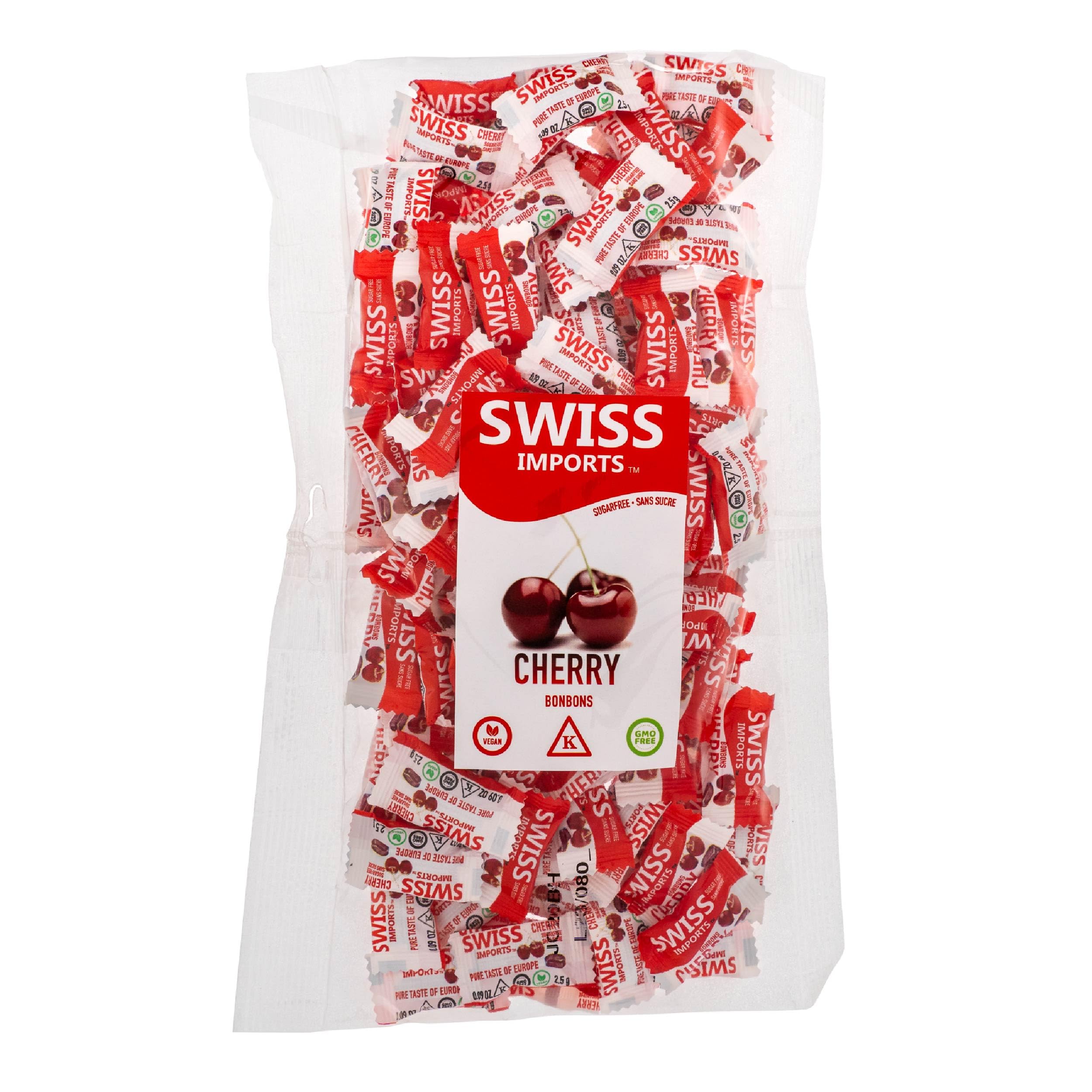 Swiss Imports Sugar Free Bonbons Hard Candy Drops, Cherry, 100 Individually Wrapped Pieces, 250g/8.8oz