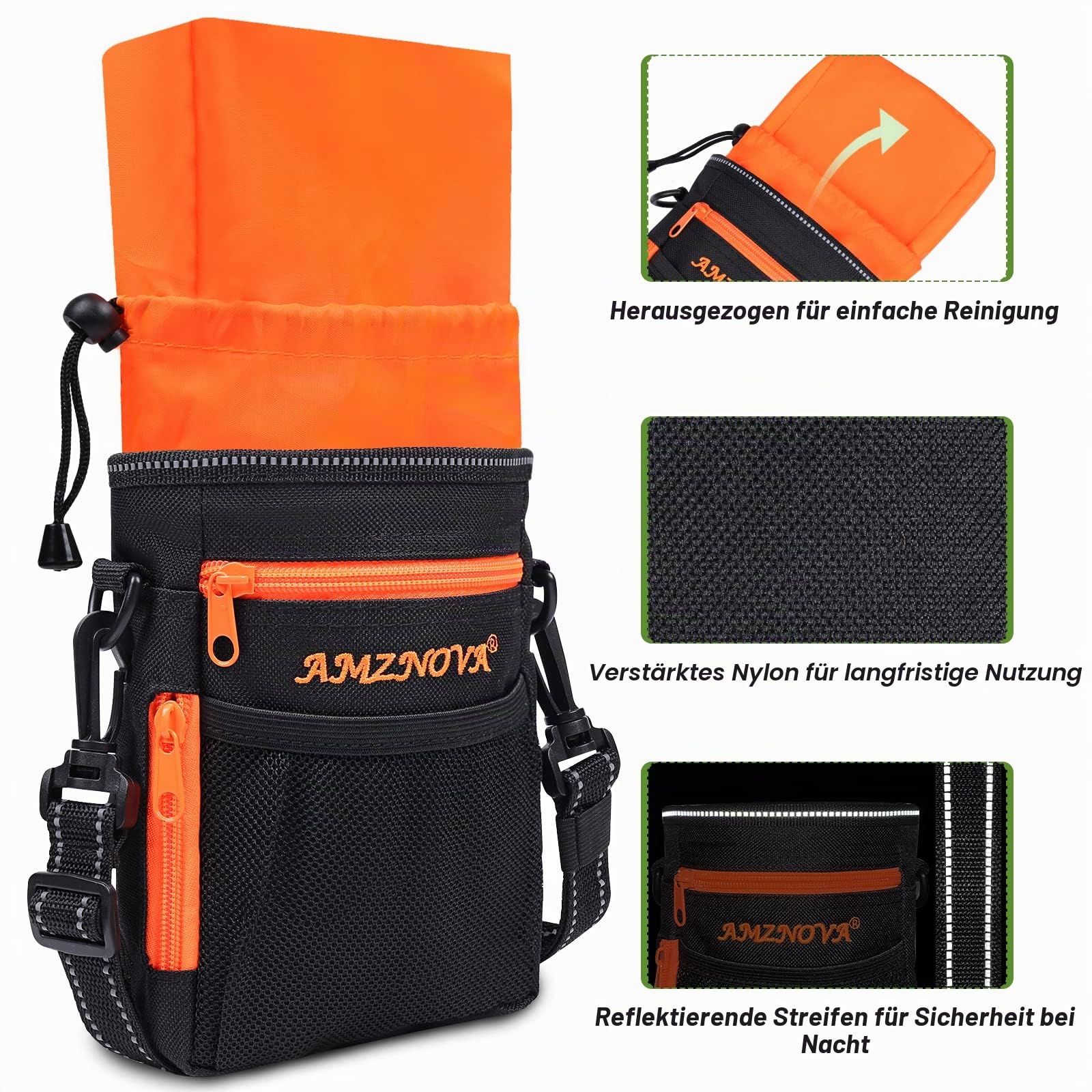 AMZNOVA Futterbeutel Hund Treatkit Leckerlitasche für Hunde, Leckerli Tasche für Hundetraining, Gassitasche Leckerlibeutel Leckerli Beutel Snackbeutel Zum Umhängen, 6 Tassen, Schwarz