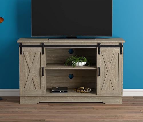 Miniatura 7 de Safdie Centro de entretenimiento para soporte de TV, 48 pulgadas de largo x 15.75 pulgadas de ancho x 28 pulgadas de alto, color gris pardo oscuro