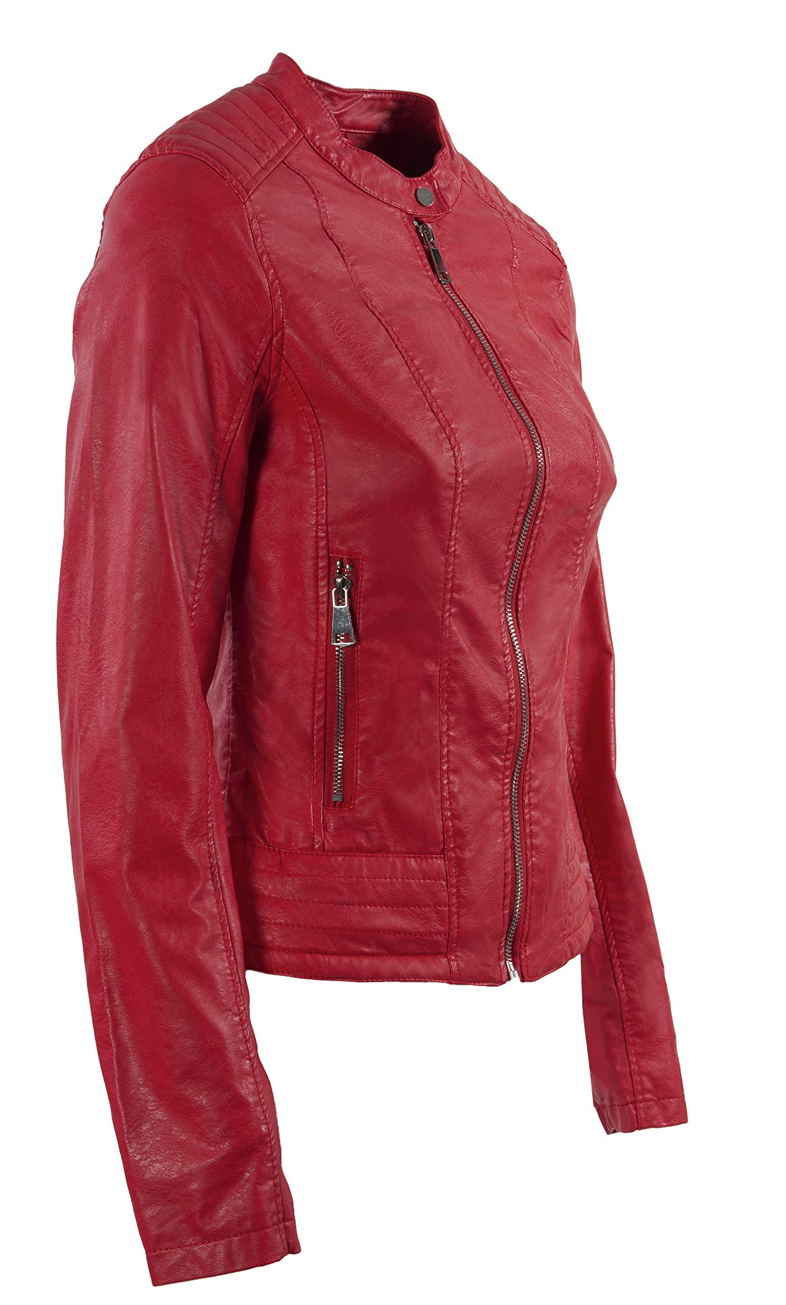 JOPHY & CO. Giacca Corta Donna Ecopelle con Tasche, Cerniere e Scollo Coreana (cod. 8820)