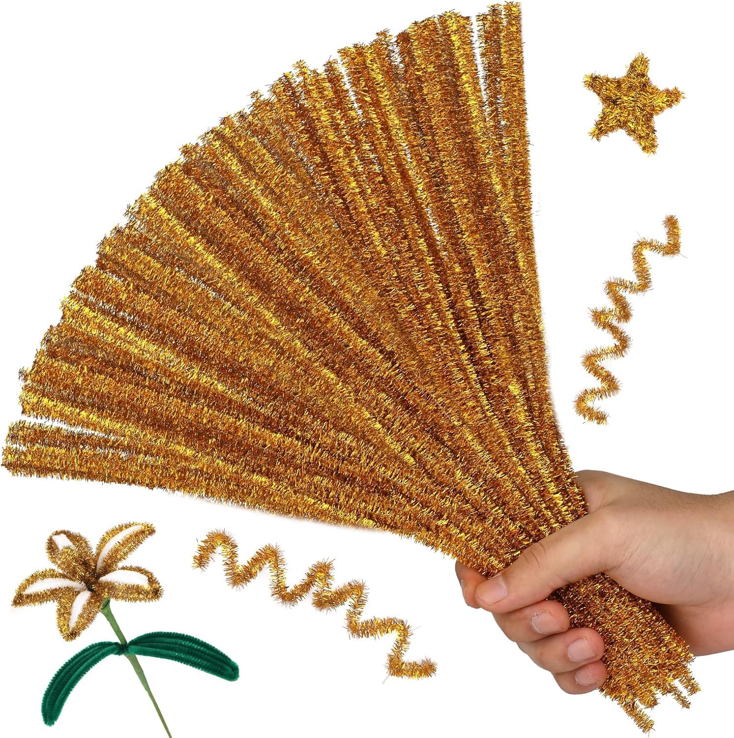 Flywind Pipe Cleaners for DIY Craft Flowers – Fuzzy Chenille Stems & Fluffy Sticks for Arts & Crafts, Creative School Projects, Kids Craft Supplies, Home & Party Decor (100 Pcs) (Golden Glitter)-image-49