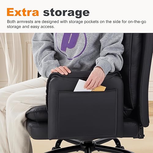 Miniatura 9 de IWMH Silla de oficina para el hogar, silla de escritorio ejecutiva grande de 400 libras con soporte lumbar ergonómico, sillas de computadora de