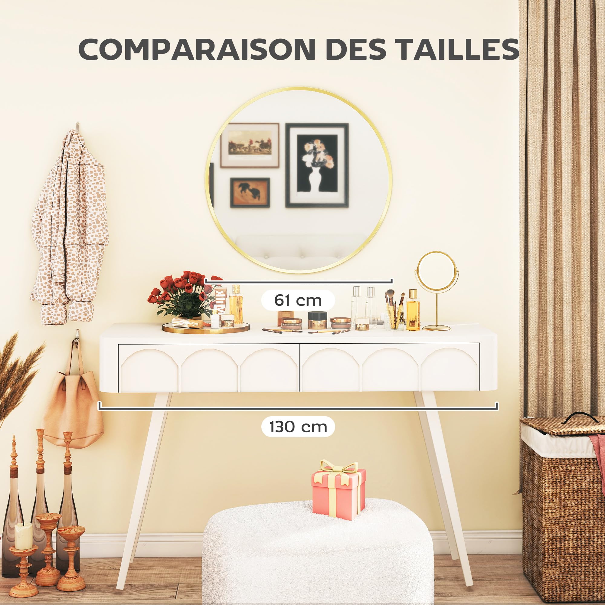 HOMCOM Espejo de Pared Redondo 61 cm baño Dorado