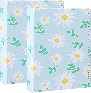 2 Pcs Photo Album 4x6 52 Pockets Daisy Flower Pattern Blue Leather Cover Photo Wallet Album Book Portable Card Sleeves Holds Pictures Artwork Postcards Spring Gift for Family Wedding