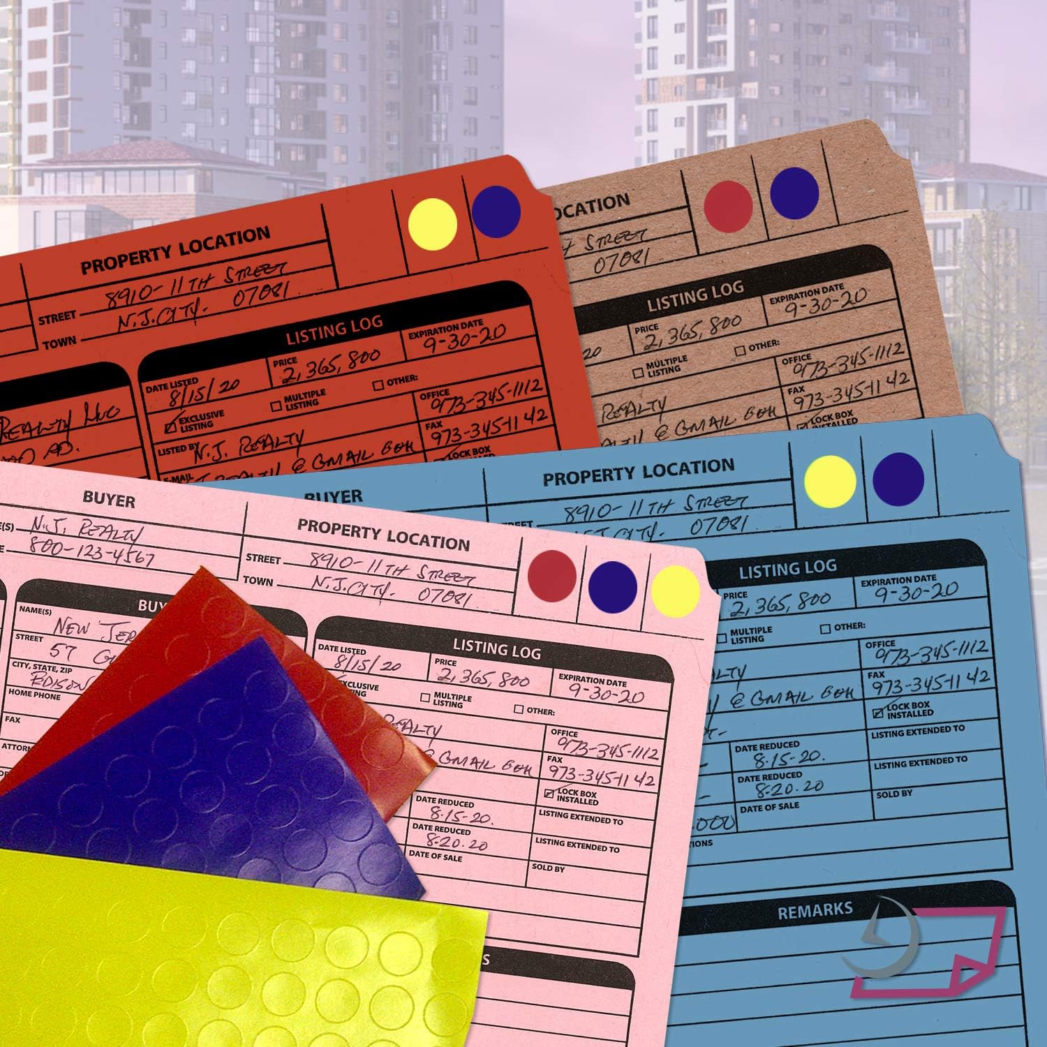 NextDayLabels - Real Estate Listing Folder - Right Panel List, Pre-Printed on Durable Card Stock with Closing Checklist and Color-Coded Dots for Organizing (Blue, Letter Size | Pack of 25)