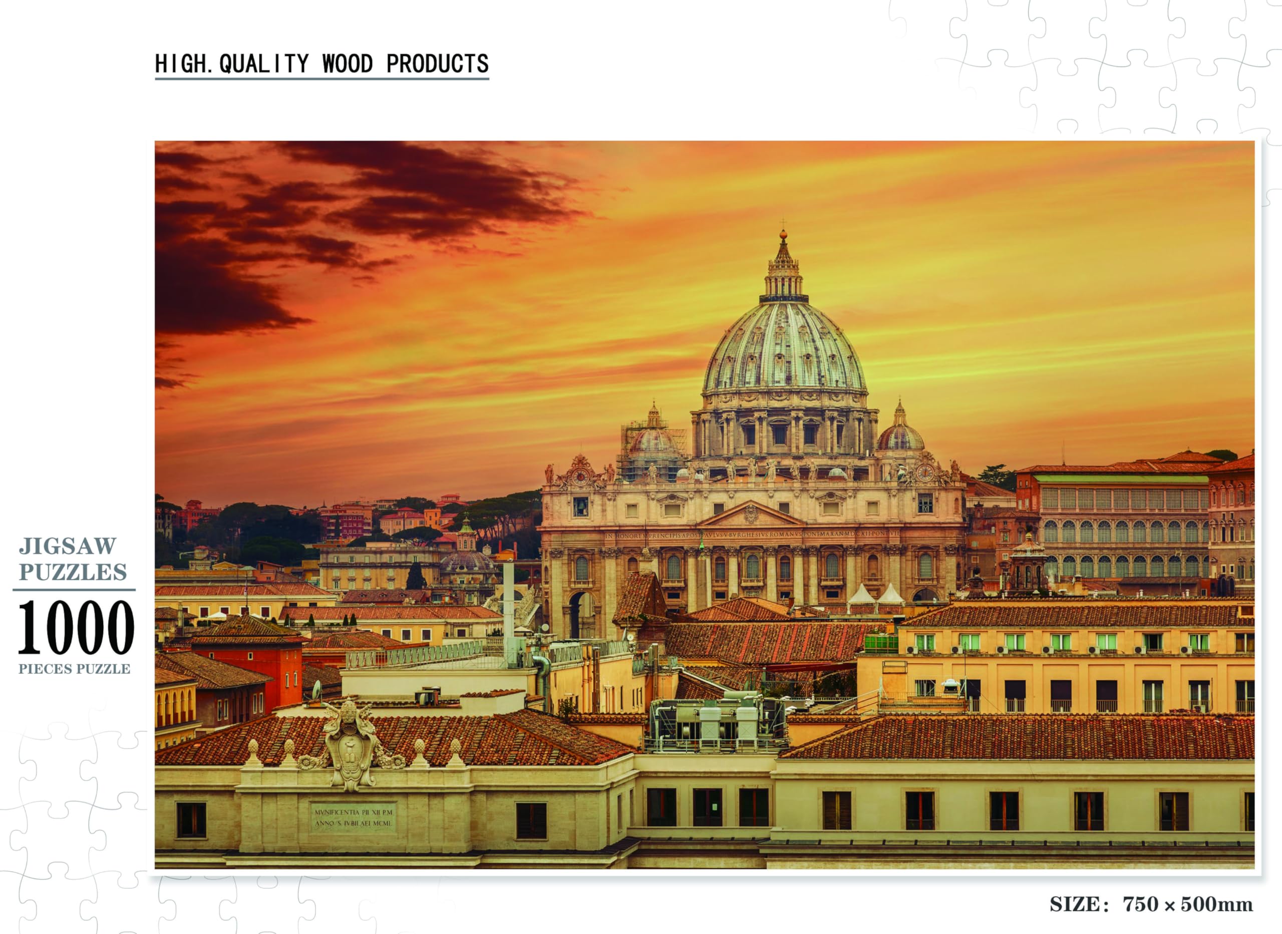 Casse-tête de 1000 pièces pour adultes - Vue d'horizon du Vatican de Rome - En bois de qualité supérieure - Impression claire