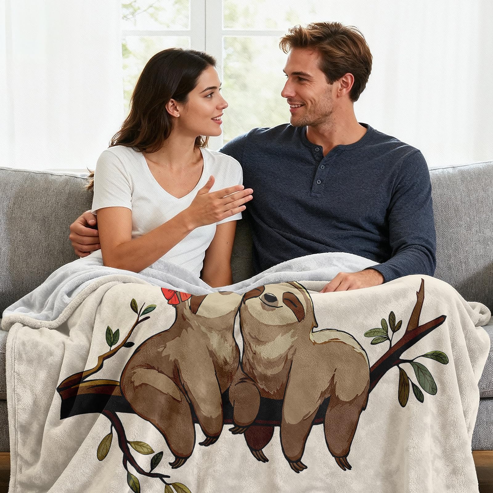 Regalo Fidanzato Fidanzata Moglie, Regalo Anniversario per Lei Lui, Romantico Regali di Coppia San Valentino Natale Compleanno, Regalo Matrimonio Fidanzamento, Ti Amo Coperta Bradipo 157x132CM