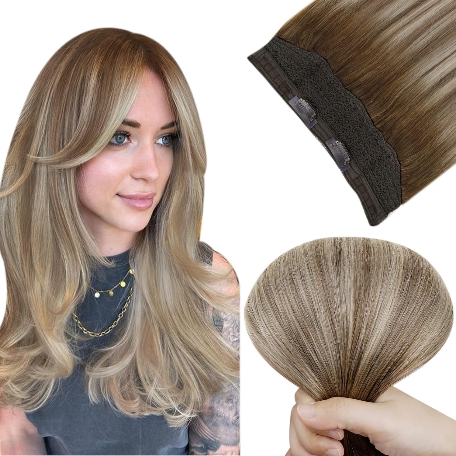 Easyouth Balayage Wire Hair Extensions Human Hair Wire Extensions Brown