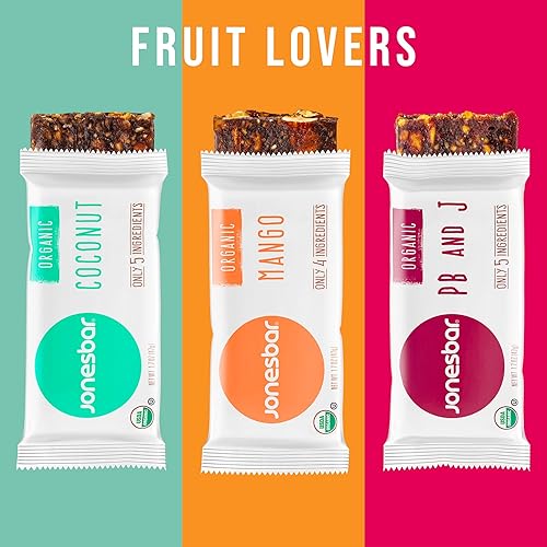 Miniatura 2 de JONESBAR Fruit Lovers (12 unidades (paquete de 1)), barra de frutas y nueces orgánica USDA sin OMG, Kosher, vegana, sin gluten, barra de aperitivos