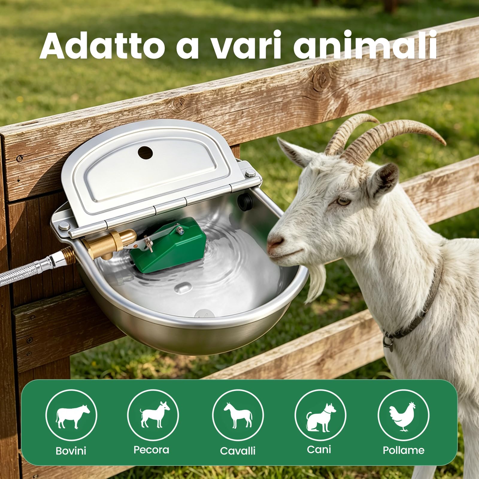 Abbeveratoio Automatico in Acciaio Inossidabile, 4L Abbeveratoio per Cavalli con Valvola Galleggiante in Ottone e Foro di Scarico, Adatto per Cavalli, Bovini, Capre, Pecore e Cani