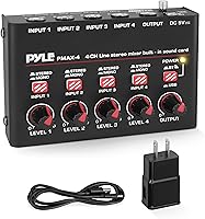 Pyle PMAX4 4-Channel Bluetooth Mini Line Mixer with USB-C Audio Interface - Ultra-Low Noise, Stereo/Mono Inputs, Portable Metal Build