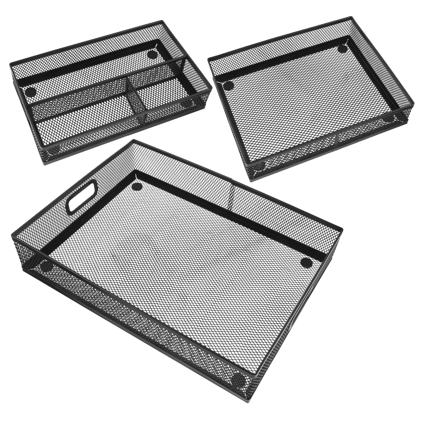 3 separadores de cajones de metal para escritorio - Organizador de cajones de malla metálica pequeña - Caja de almacenamiento de artículos de oficina para escritorio, baño, cocina y