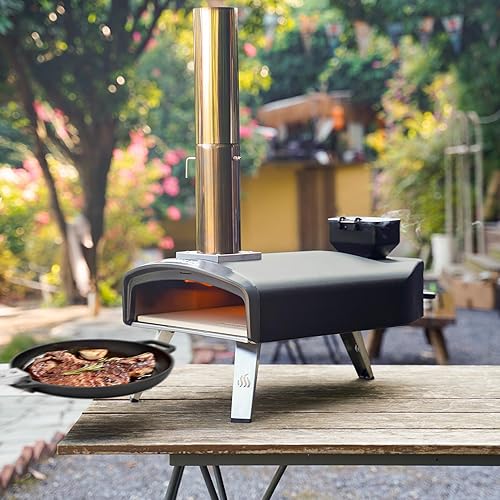 Miniatura 9 de Mimiuo Horno de pizza al aire libre Horno de pizza de pellets de 12 pulgadas con piedra cuadrada para pizza, estufa de pizza portátil de 12 pulgadas