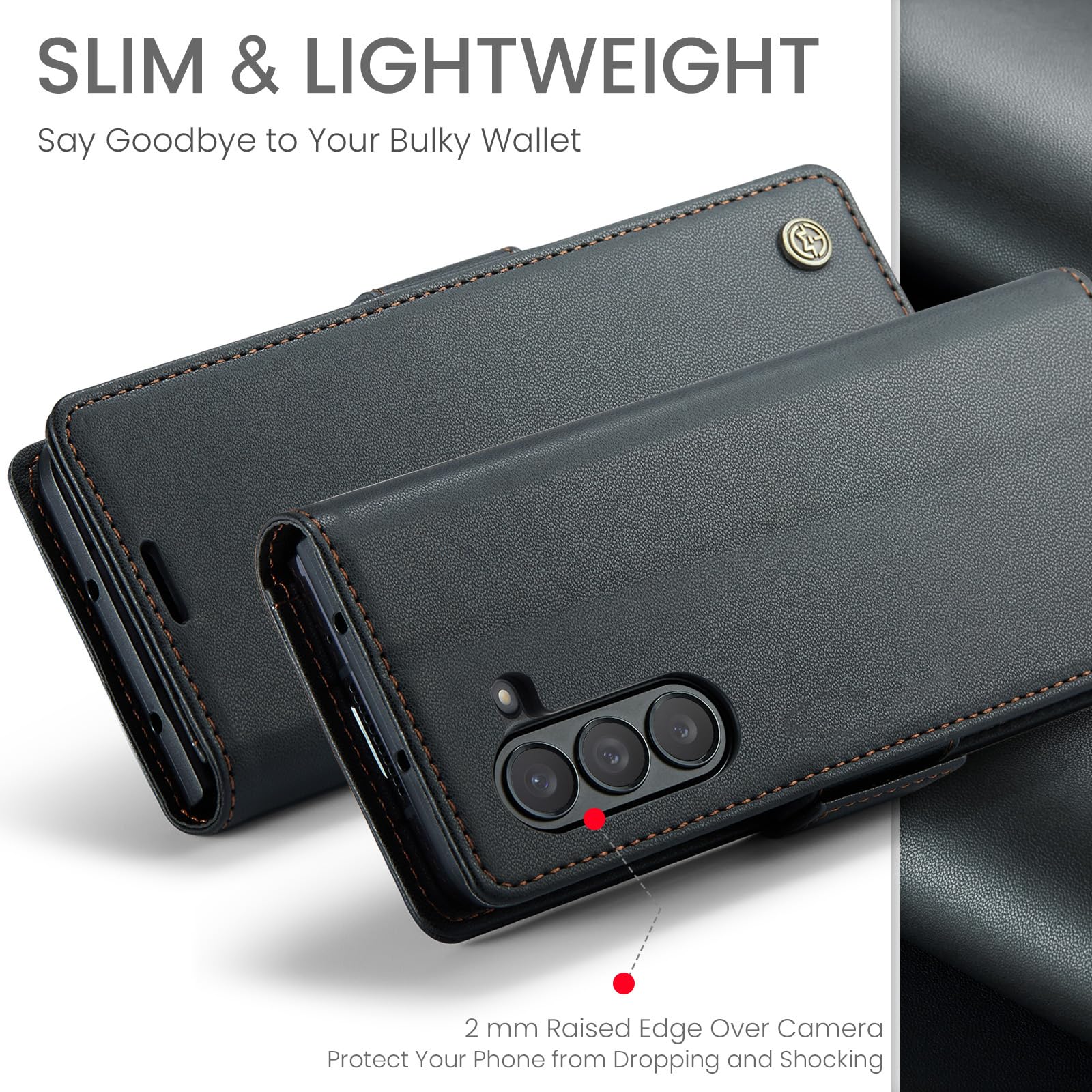 for Samsung Z Fold 5 Wallet Case with RFID Blocking, Card Holder Magnetic Closure Shockproof Kickstand Protective PU Leather Case for Samsung Z Fold 5 Flip Case Wallet - Black — view 7