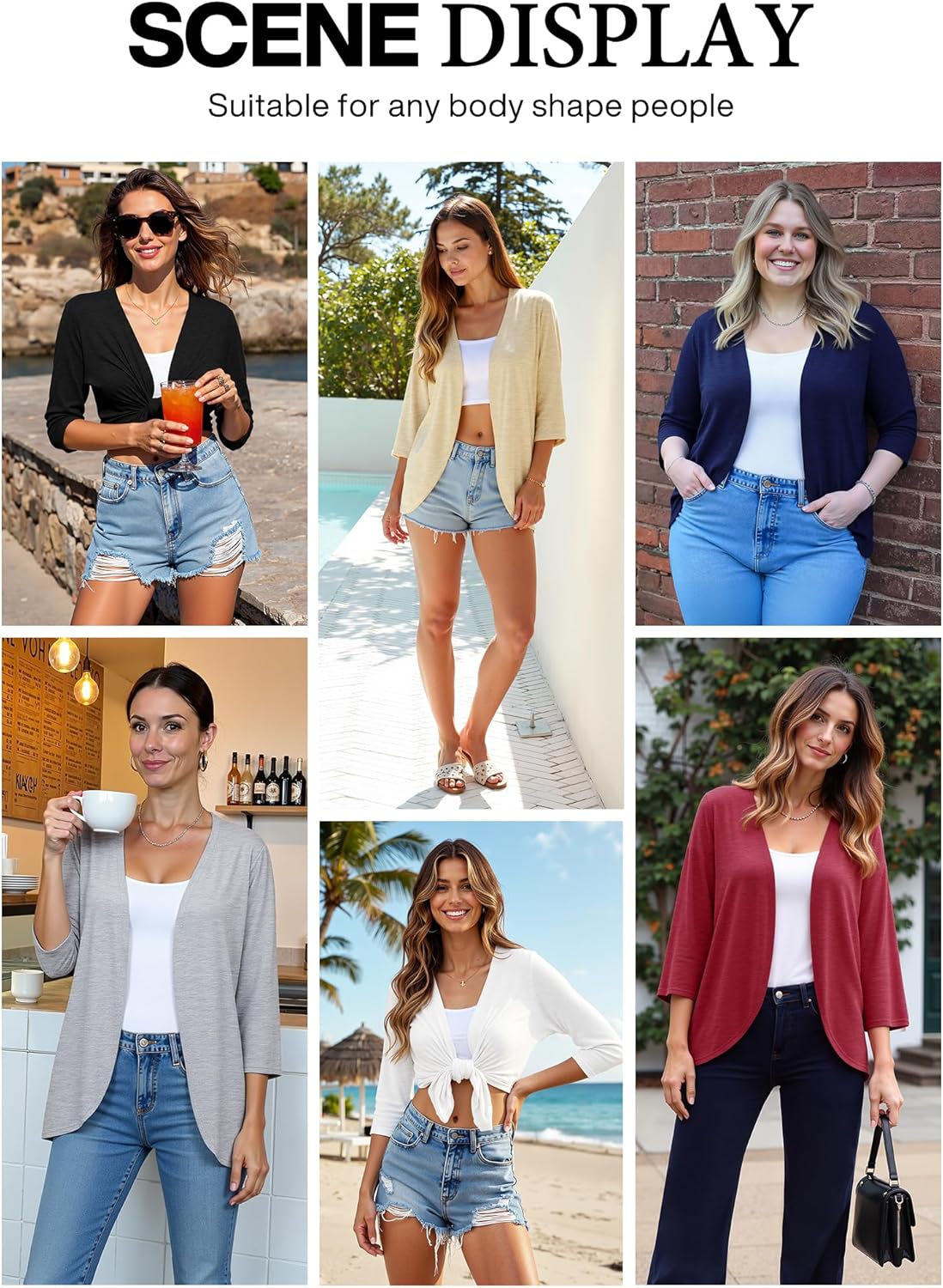 CZYINXIAN Women's Casual 3/4 Sleeve Cover Up Summer Lightweight Open Front Curved Hem Soft Cardigans - Image 6