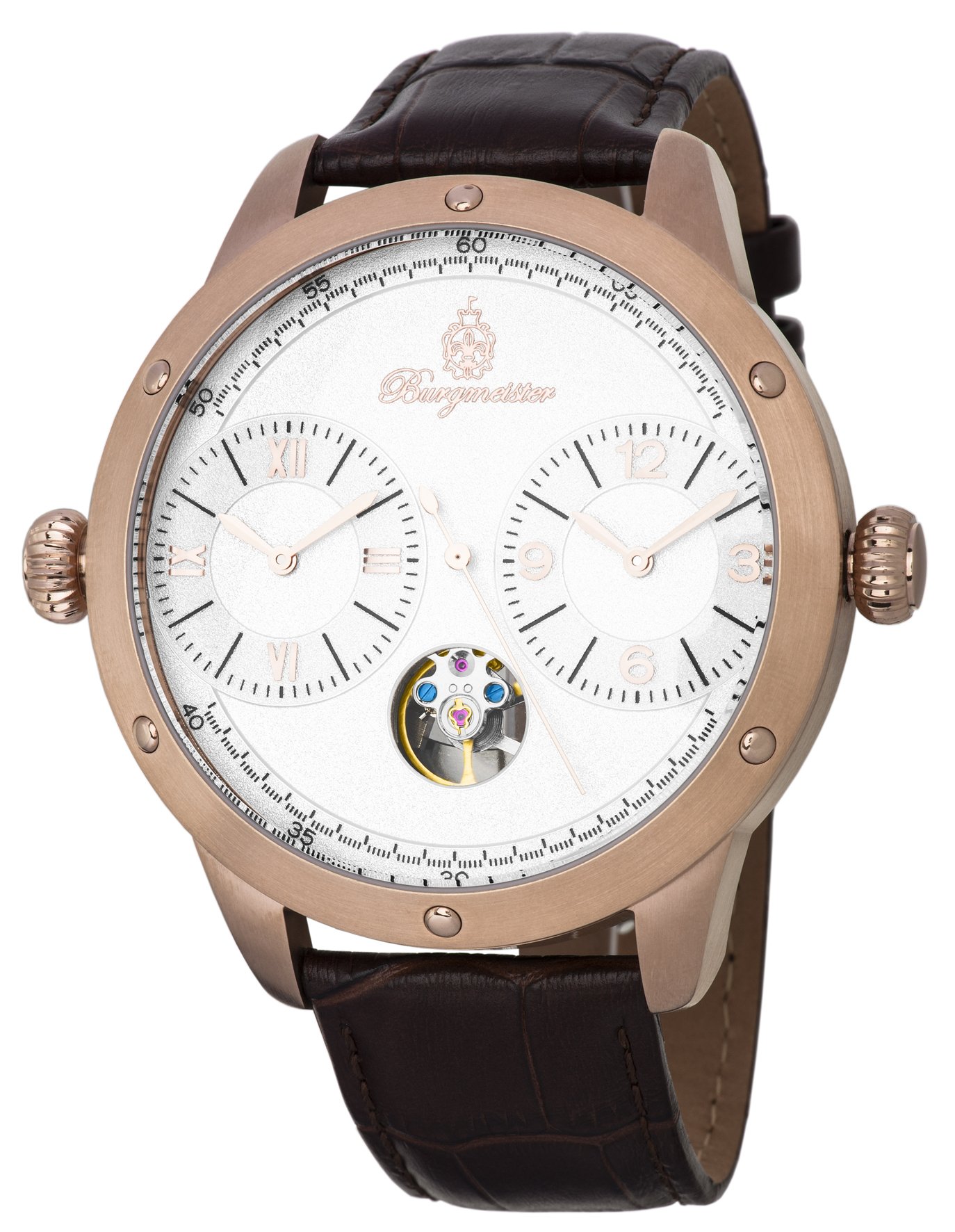 Men's Automatic Stainless Steel and Leather Casual Watch, Color:Brown (Model: BM233-385)