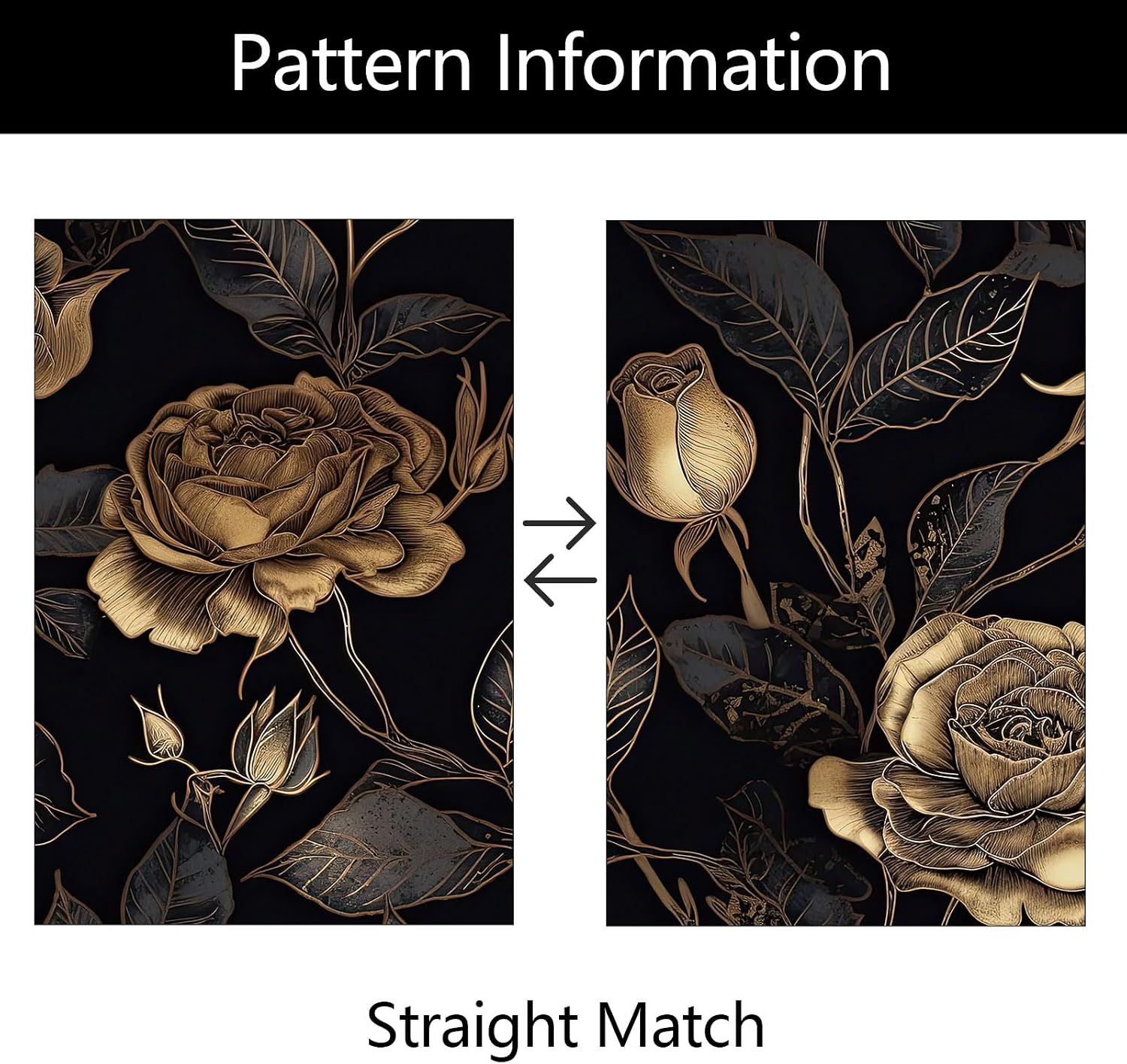 ICOOP Black Peel and Stick Wallpaper Modern Rose Dark Wallpaper 17.5"x276" Black and Gold Floral Contact Paper for Cabinets Dark Moody Floral Wall Paper for Bedroom Accent Wall Cabinet Vinyl Wrap