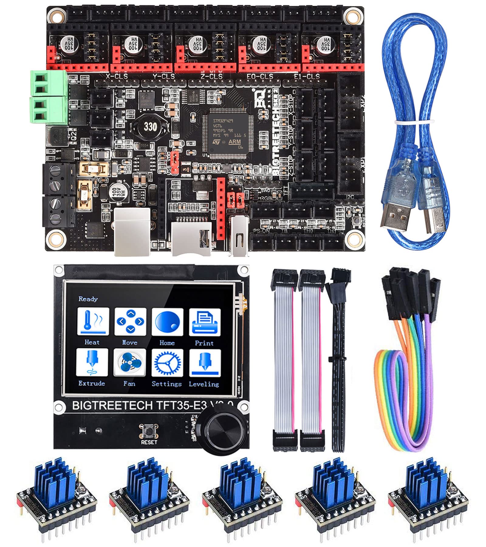 BIGTREETECH SKR 2 Motherboard for 3D Printer New Upgrade, TFT35-E3 V3.0 Screen + 5pcs TMC2209, DIY S