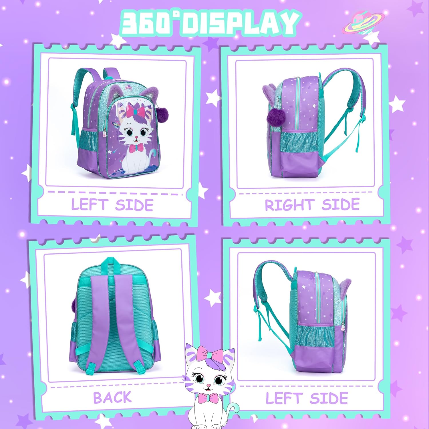 Backpack for School Backpacks for Girls Backpack with Lunch Box Cute Schoolbag for Kids School Supplies for Kids Cute Cat School Bag for Girls - Image 4