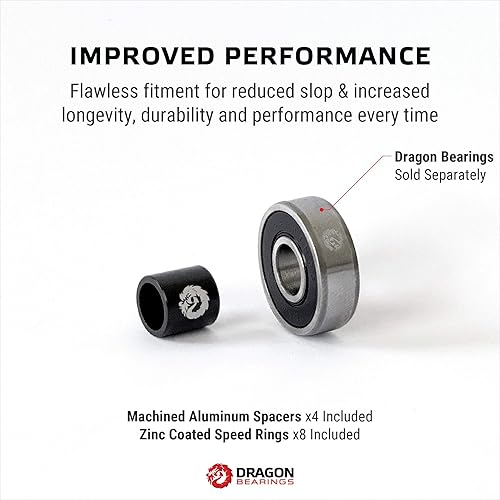 Miniatura 2 de Fireball Dragon Precision - Juego de espaciadores de aluminio y anillos de velocidad para patinetas y longboards - 4 espaciadores de patineta, 8