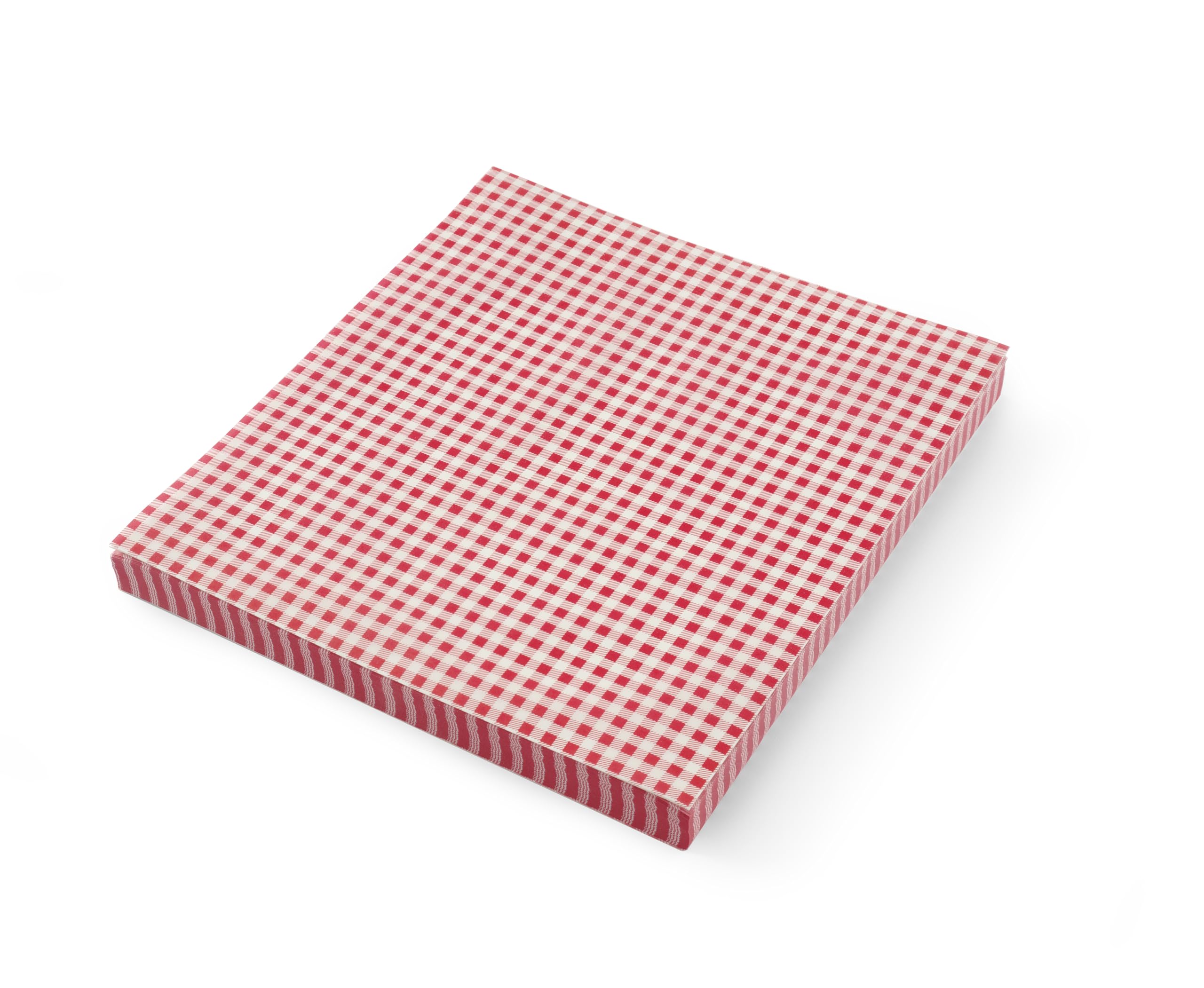 HENDI Carta alimentare antigrasso, confezione da 500 fogli, resistente ai grassi, carta cerata a scacchi rossi e bianchi per per avvolgere o servire alimenti, 200x250mm