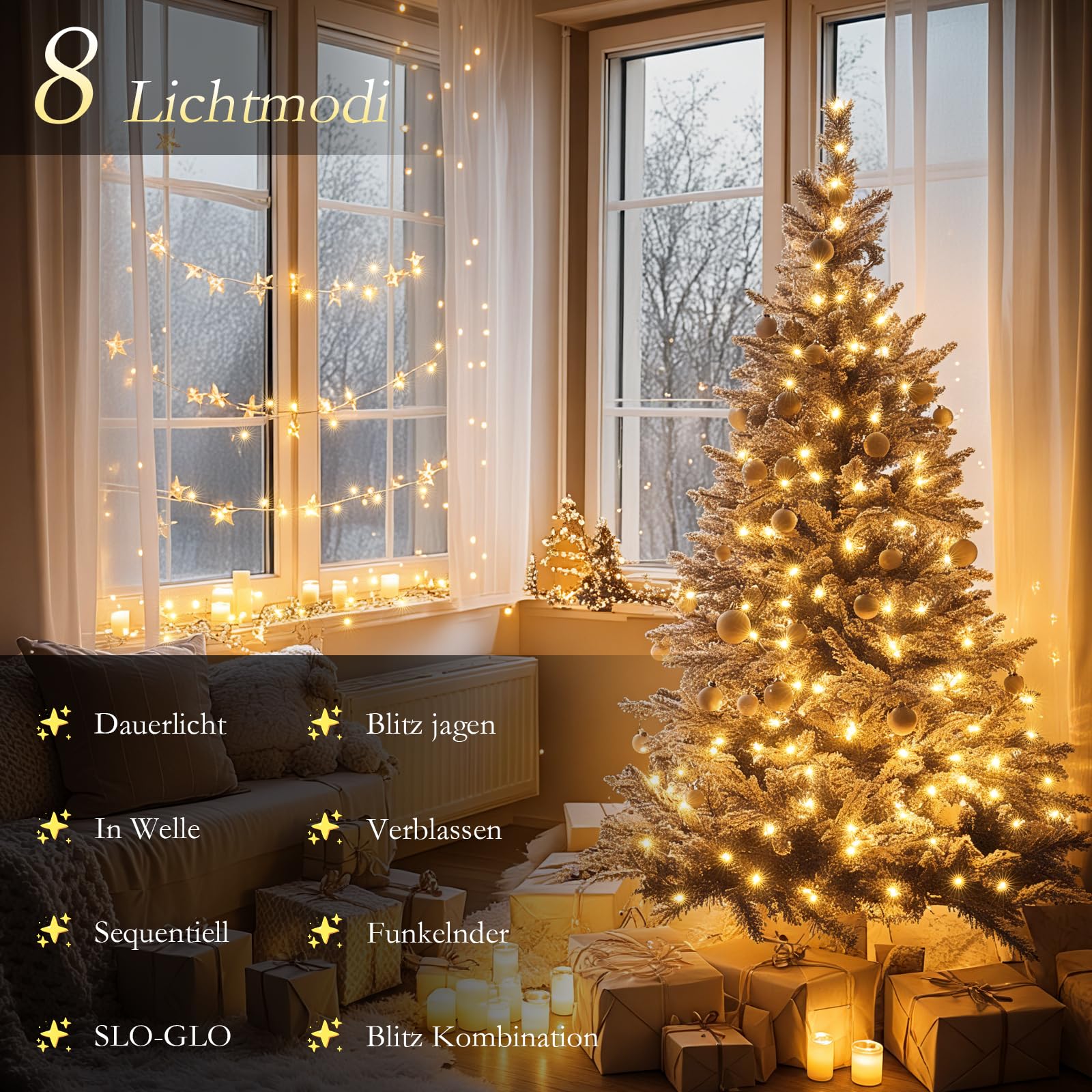 Lichterkette Außen 1000 LEDs 100M Warmweiß IP44 Wasserdicht Strombetrieben, Outdoor Lichterkette mit Fernbedienung 8 Modi Timer für Garten Balkon Weihnachten Hochzeit Party