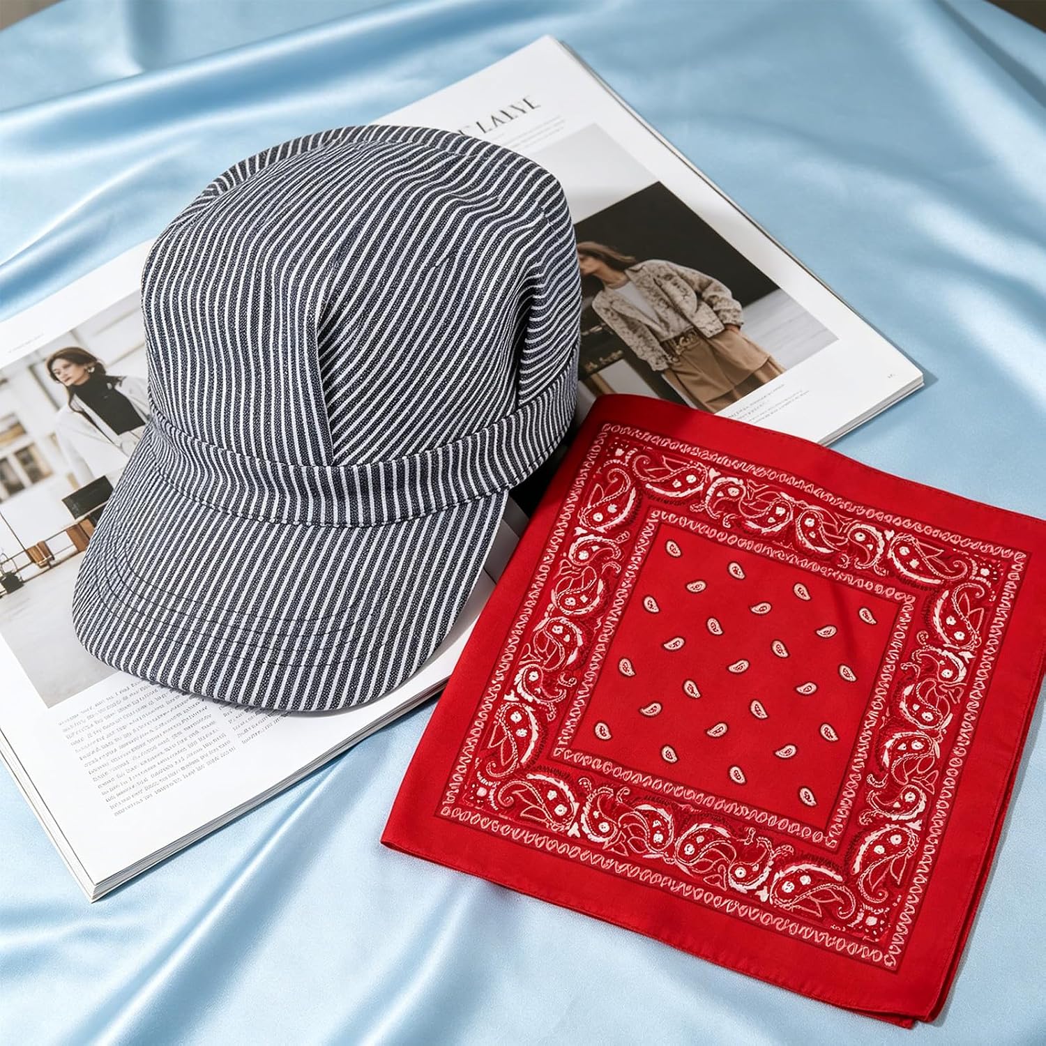 Train Conductor Hat, 2-Piece Set with Paisley Bandana, Adjustable Engineer Hat for Train Costume, Adult Train Conductor Costume, Train Engineer Hat for Parties and Halloween