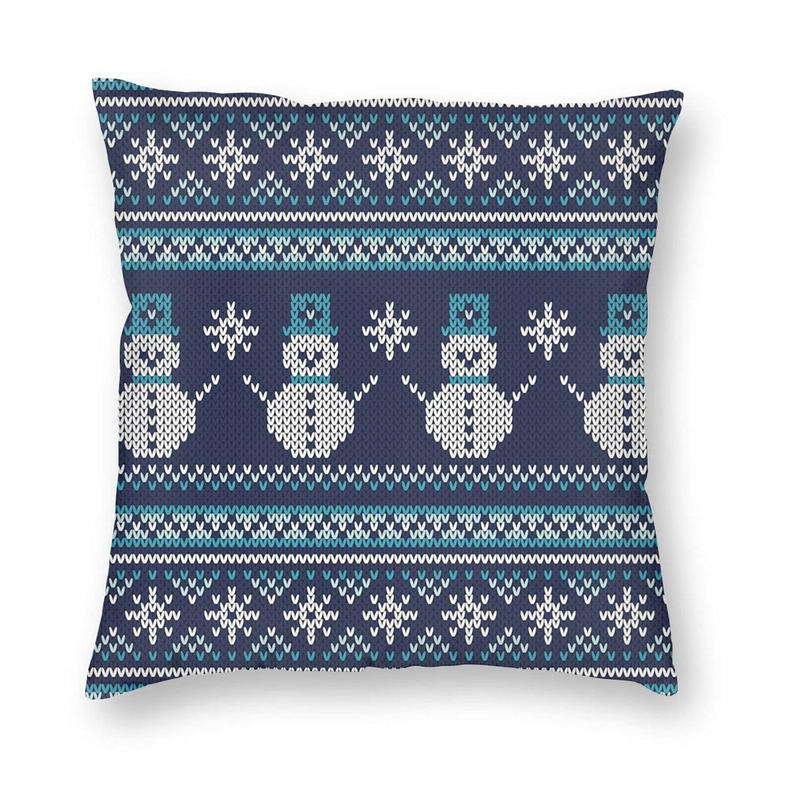Nordic Snowman Pattern Pillowcase with Hidden Zipper Geometric Angled Lines Chevron Zigzag Knitting Design Throw Cushion Covers Square Pillow Case Home Decorative for Sofa Room Car Size 12x12 Inches