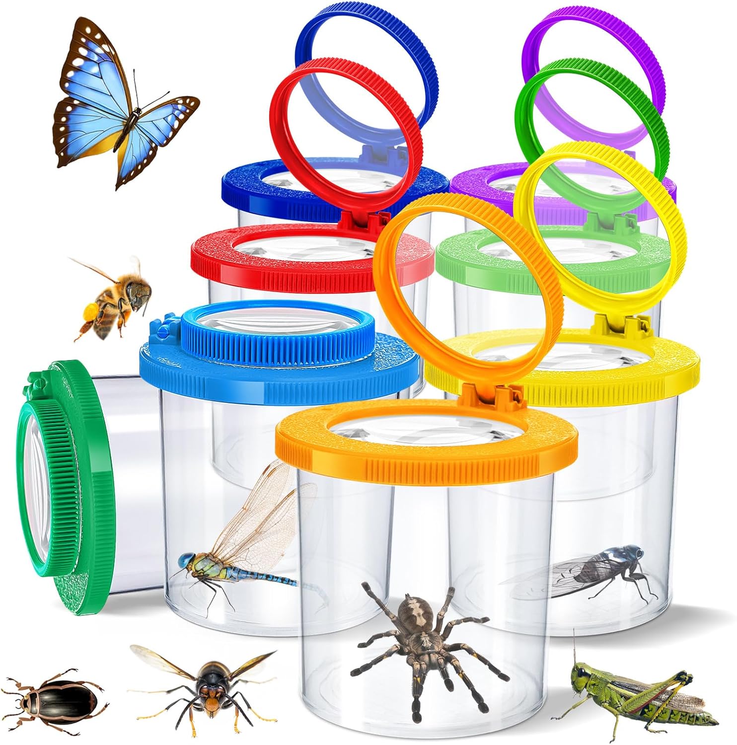 Insects Viewer for Kids, 8PCS Magnifying Insect Box Catcher Kit for Kids Bug Magnifier Container Critter Insect Cage Bug Jar, Magnifier Backyard Explorer Insects Viewer Collecting Kit InsertBug8Pcs