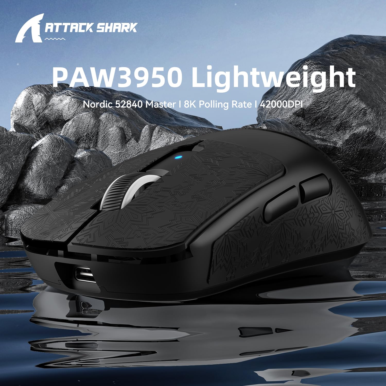 MAMBASNAKE x ATTACK SHARK R6 39g SUPERLIGHT Mouse with Grip Tape, PixArt PAW3950MAX Gaming Sensor, Wireless 8K, MCU Nodic 52840, BT/2.4G/Wired Gaming Mouse, Adjustable DPI 42000, for Win11/Xbox/PS/Mac