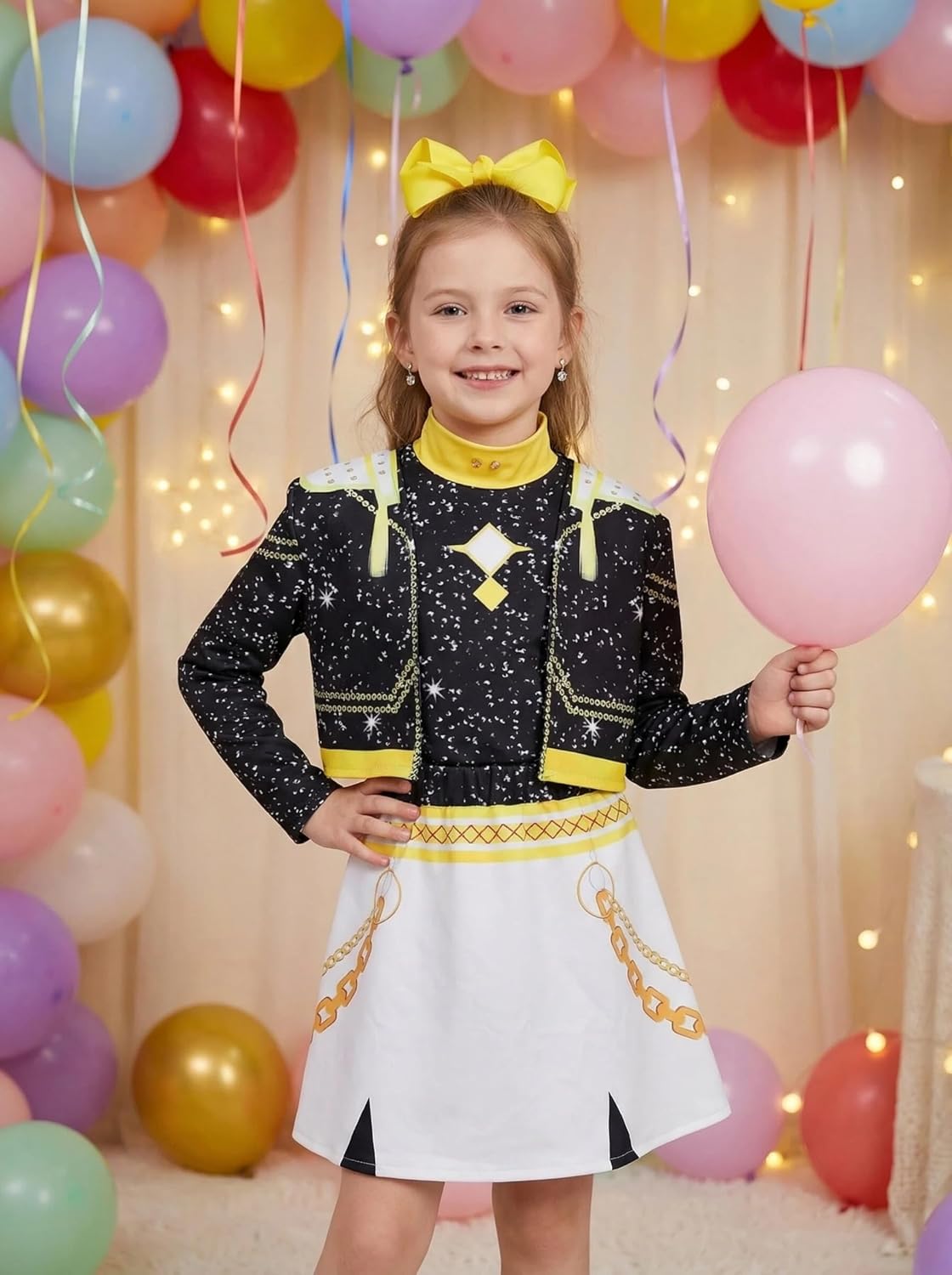 SAVITO Popular Singer Performance Outfits, Black Golden Printed Clothing Suitable for Kids Aged 3-12, Christmas Gift