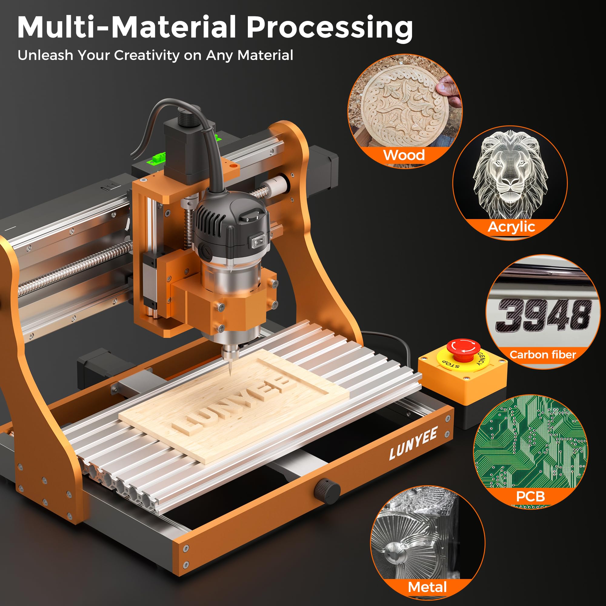 LUNYEE 3020 Nova CNC Router Machine, całkowicie metalowe prowadnice liniowe XYZ i śruba kulowa z routerem trymera 800 W, nadaje się do cięcia aluminium, mosiądzu, stali nierdzewnej, drewna, akrylu