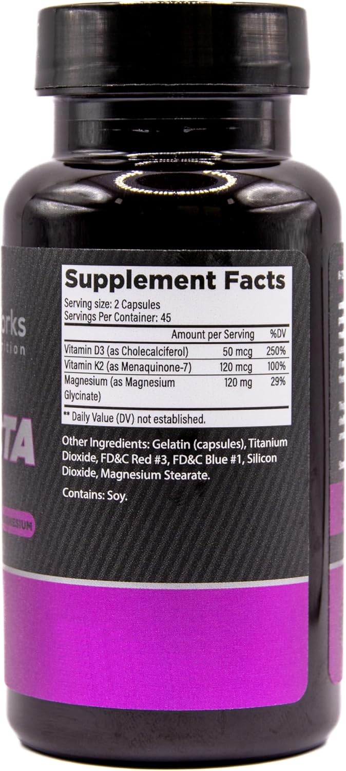 PurpleWorks Trifecta Vitamin D3 K2 Magnesium 2000IU, 120mcg K2, 120mg Magnesium Capsules 90 Count, Made in USA
