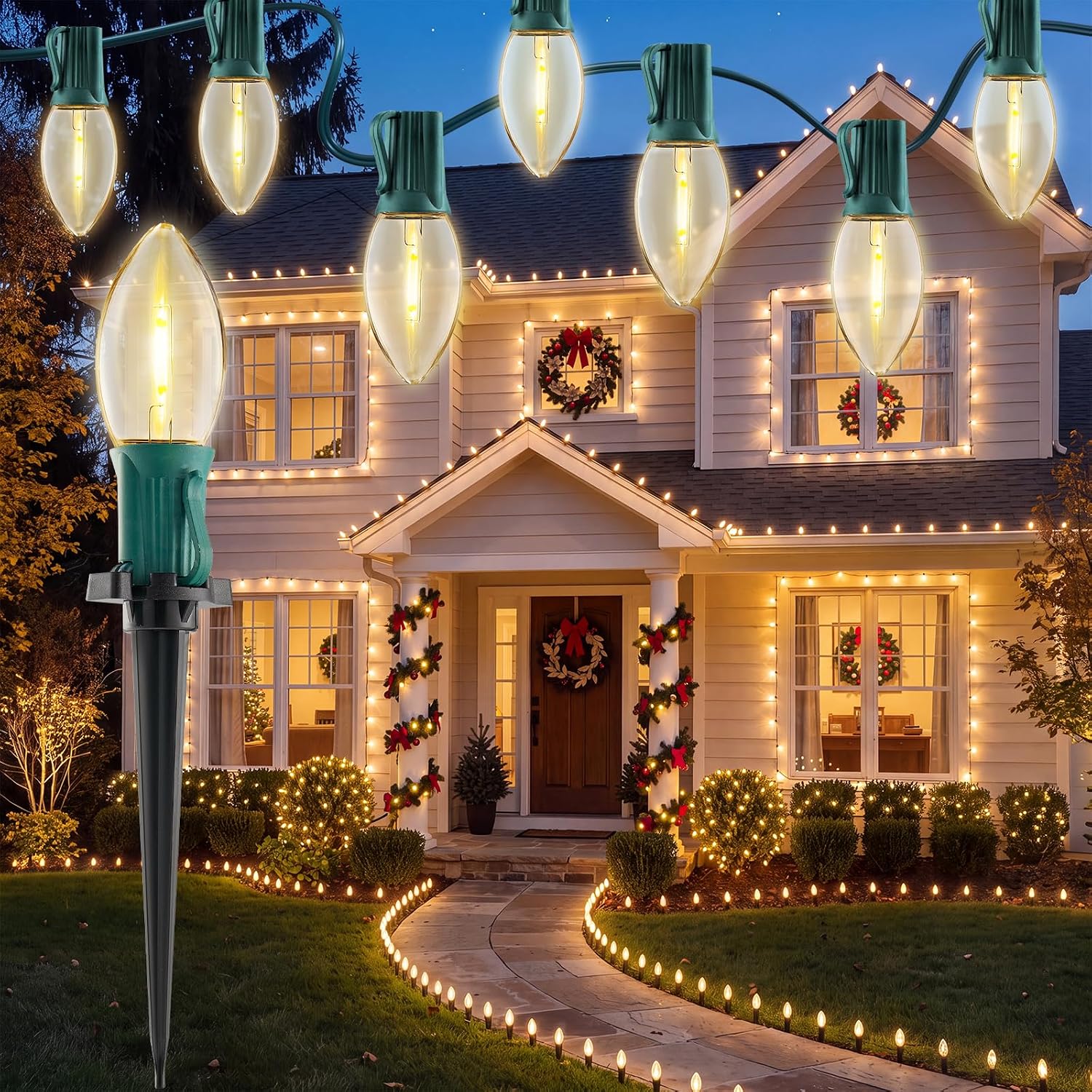Brightown C9 LED Pathway Lights 51.4ft 40 Bulbs