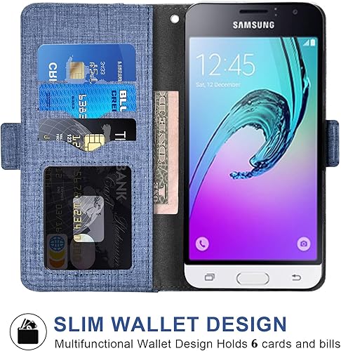 Miniatura 2 de Asuwish Compatible con Samsung Galaxy J1 2016Amp 2Express 3Luna - Funda tipo cartera de vidrio templado, protector de pantalla y tarjetero abatible,