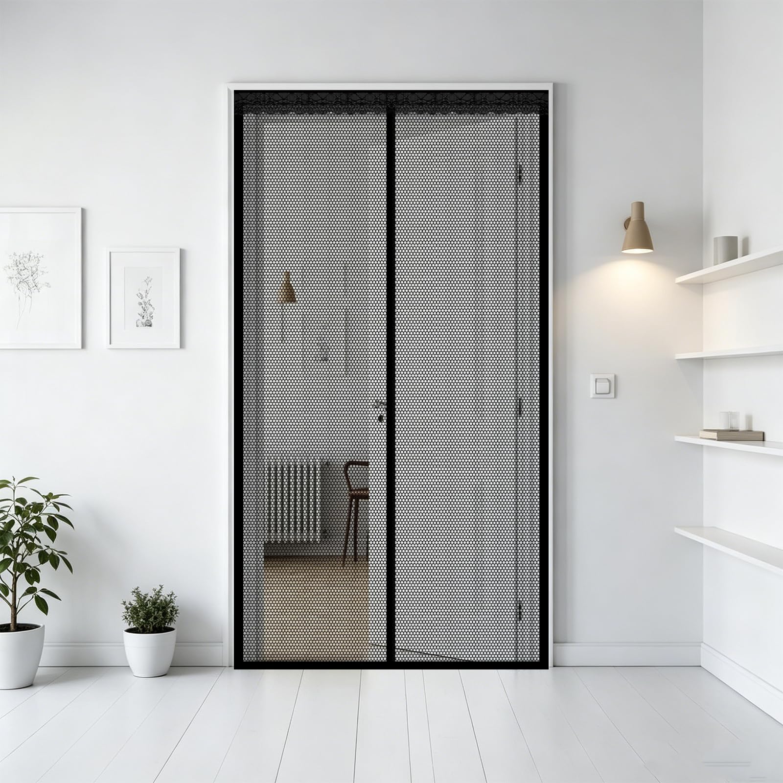 Fly Screen Door 125 x 170 cm Self Sealing Powerful Magnets Fly Insect Screen Door with Powerful Magnets & Full Frame Magic Tape Suitable for Patio Doors Balcony Bedroom, Black