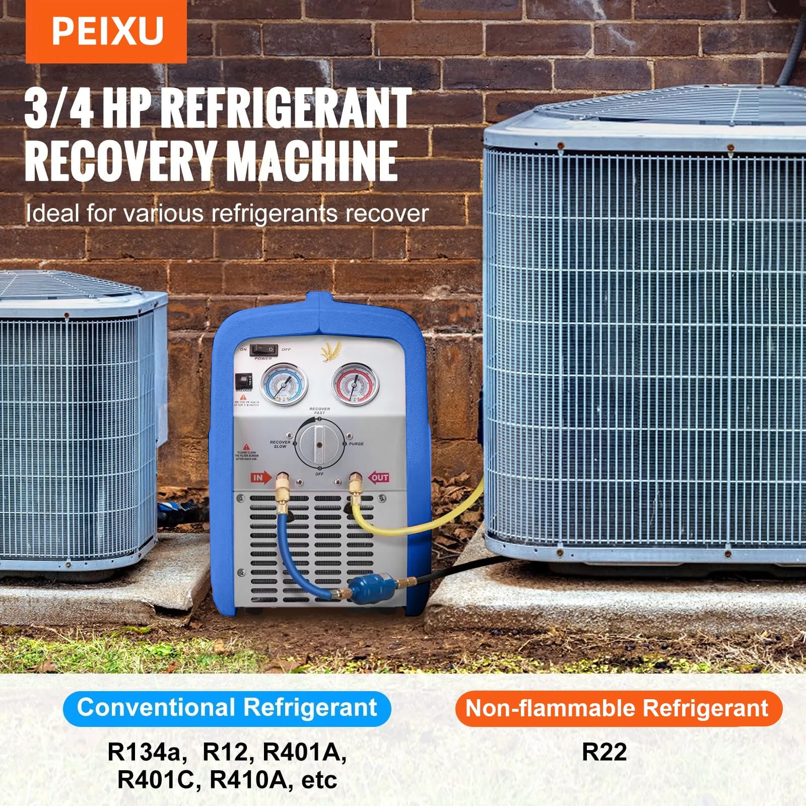 Máquina de Recuperación de Refrigerante Portátil, 3/4 HP, 220V, Recuperadora de Refrigerante de Doble Cilindro, para el Mantenimiento de Vehículos con Aire Acondicionado