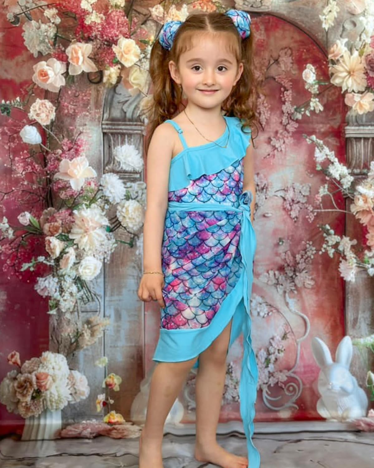 HINTINA Toddler Girl One Piece Ruffle Swimsuit with Cover Up Skirt Bathing Suit Swimwear 2-7Y - Image 2