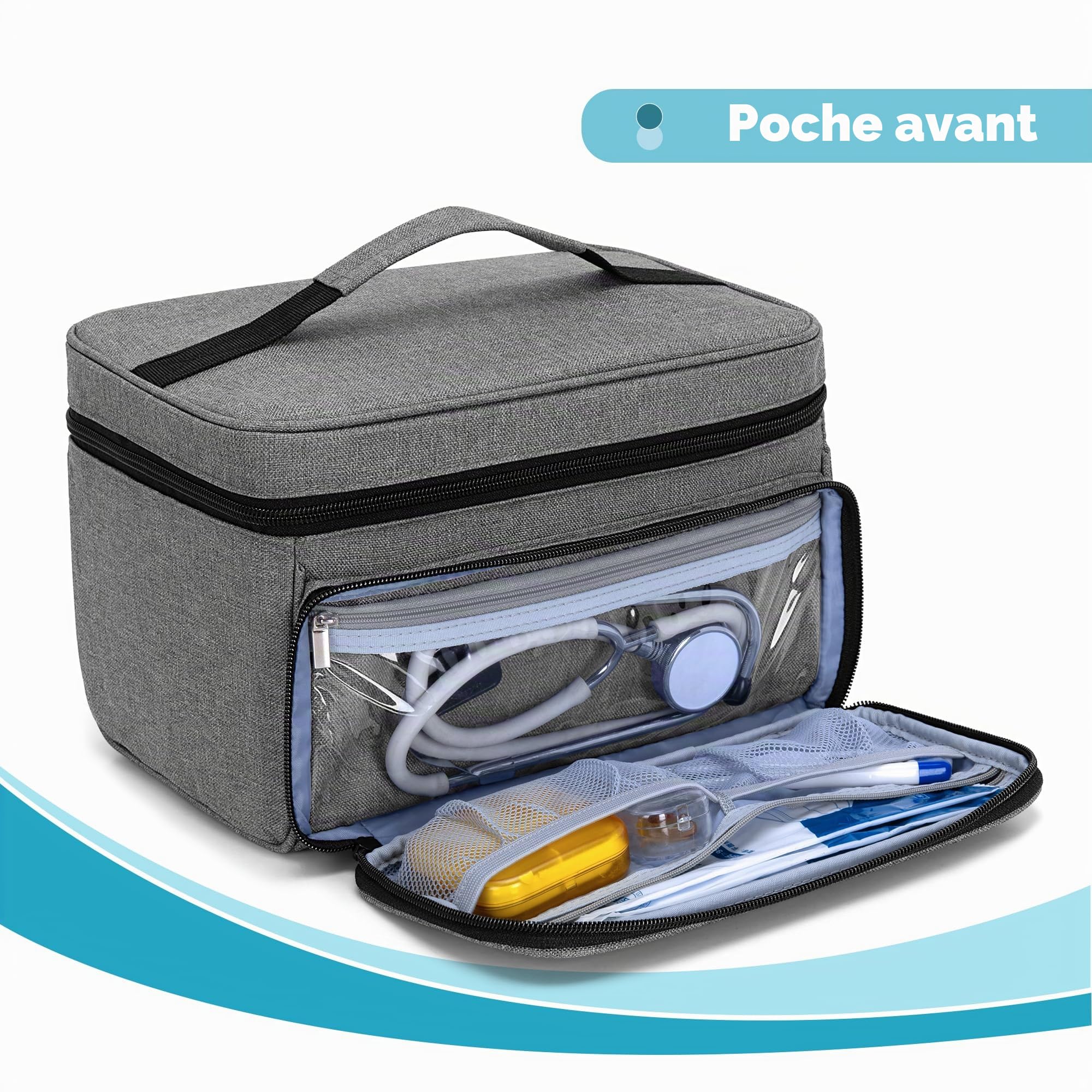 Luxja Sac de Médecine avec 2 Pochettes Transparentes Amovibles, Sac de rangement de Médicaments (Sac Seulement), Gris