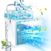 Portable Air Conditioners,4 in 1 Mini Air Conditioner Cooler Humidifier with LED, 3 Speeds Quiet Mini AC, Rechargeable Evaporative Personal Air Conditioner Cooling Fan for Office Bedroom Tent Outdoor