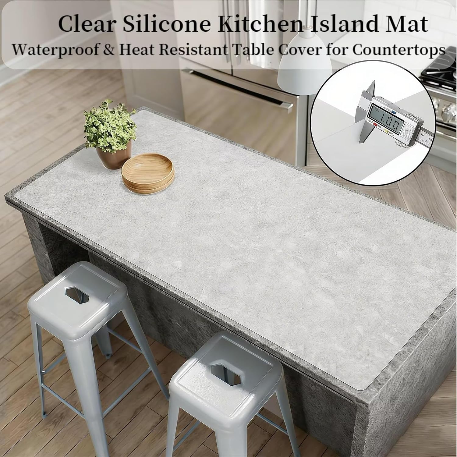 Clear Table Cover Protector 20 x 23 Inch, 1.0mm Thick Silicone Table Cover, Table Protector for Dining Room Table, Waterproof Silicone Tablecloth Table Pad Mat for Kitchen, Dresser, Desk