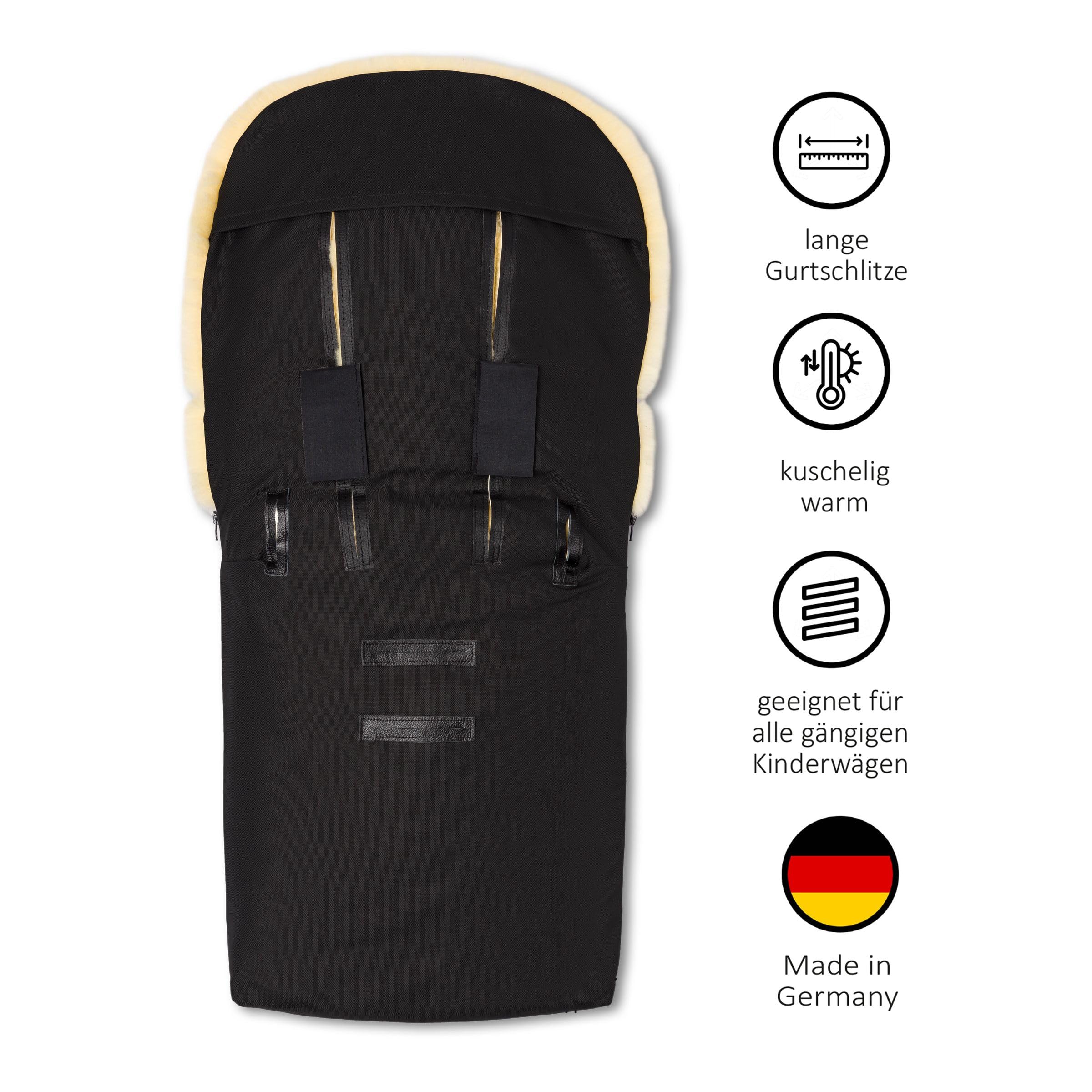 HOFBRUCKER Putzi Lammfell-Fußsack für Kinderwagen 90x34 cm wind- und wasserabweisend abnehmbar Made in Germany