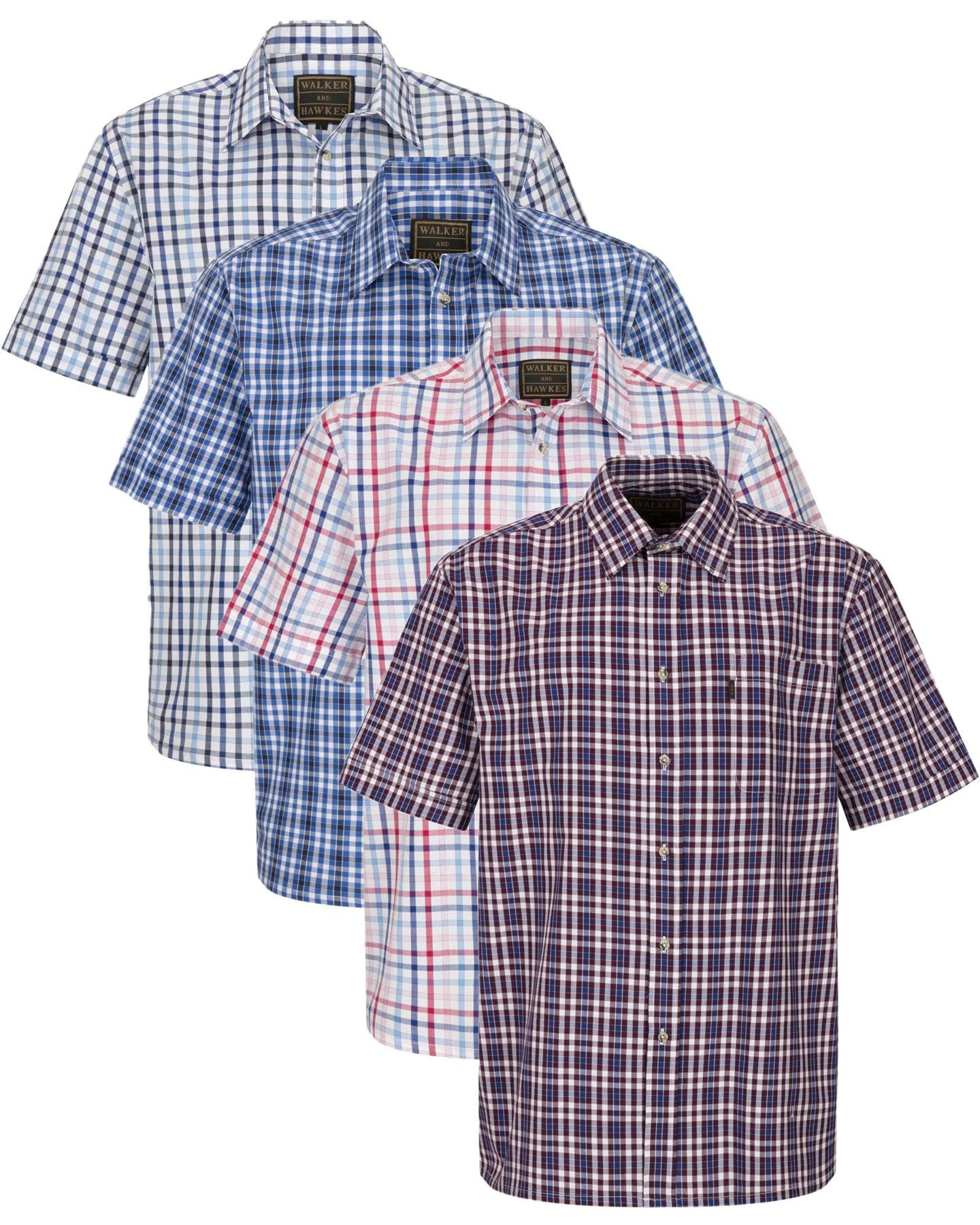 Walker and Hawkes Canterbury - Camisa de Manga Corta para Hombre - 100% algodón - Estilo leñador - Estampado a Cuadros