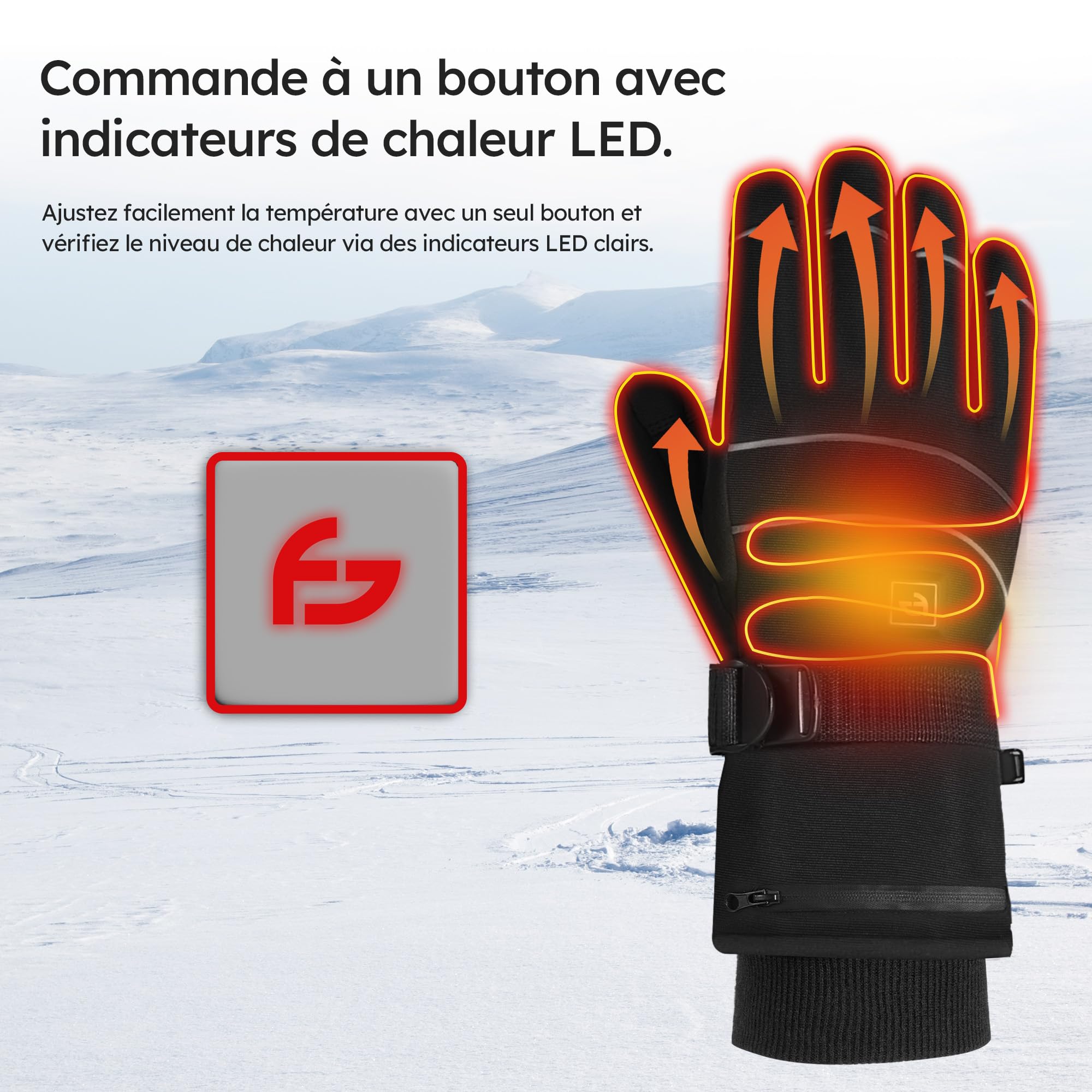 saaf Gants Chauffants - Pro - 3 Modes - Gant Électrique - Hydrofuge Et Vent - Gants Chauffants Rechargeables - Noir