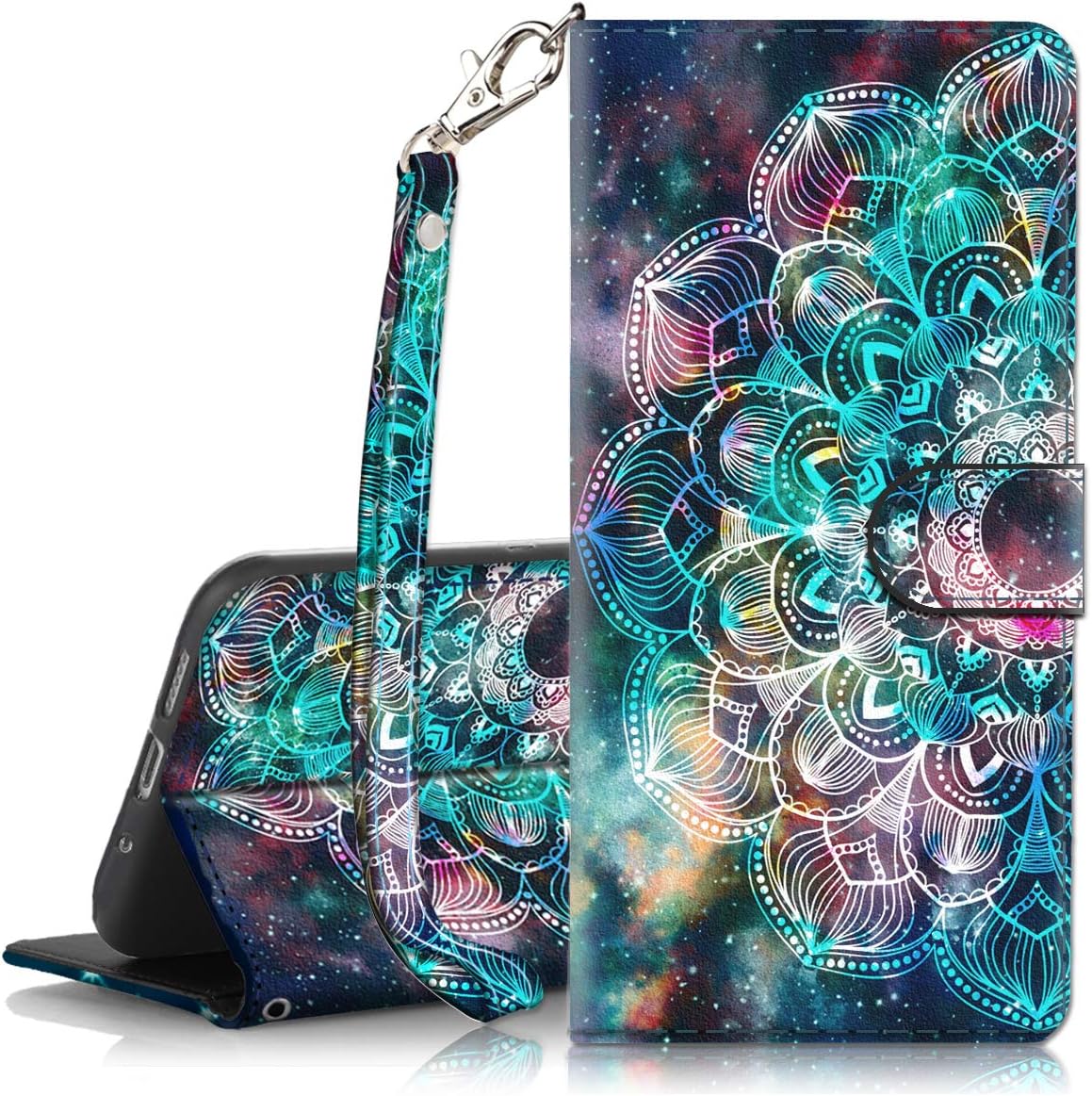Hocase Galaxy S20 FE Case, PU Leather Full Body Protective Wallet Case with Credit Card Holders, Wrist Strap, Magnetic Closure for Samsung Galaxy S20 FE 5G/4G 2020 - Mandala in Galaxy