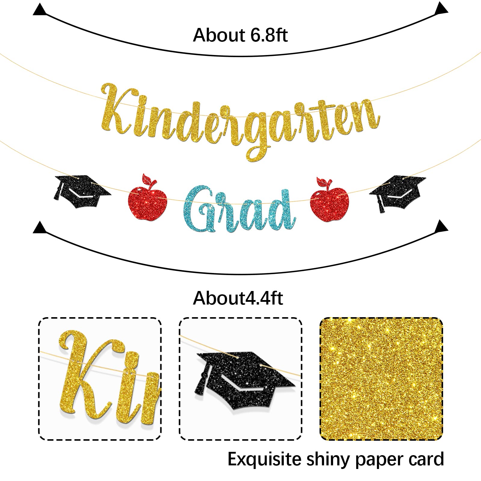 MonMon & Craft Kindergarten-Banner – Abschlussdekoration, Gold Glitzer, Für Vorschulfeier