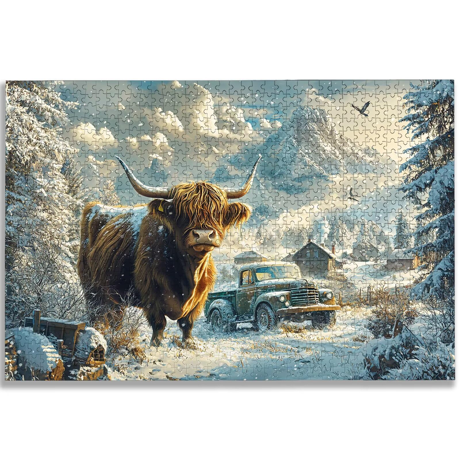 Puzzle 1500 Piezas, Puzzle Animal con Caja para Adultos, DIY Highland Cow Rompecabezas Madera para Adultos, 1500 Piezas Rompecabezas Desafiante, para Decoracion Hogar, Regalo Mujer/Hombres, -1850