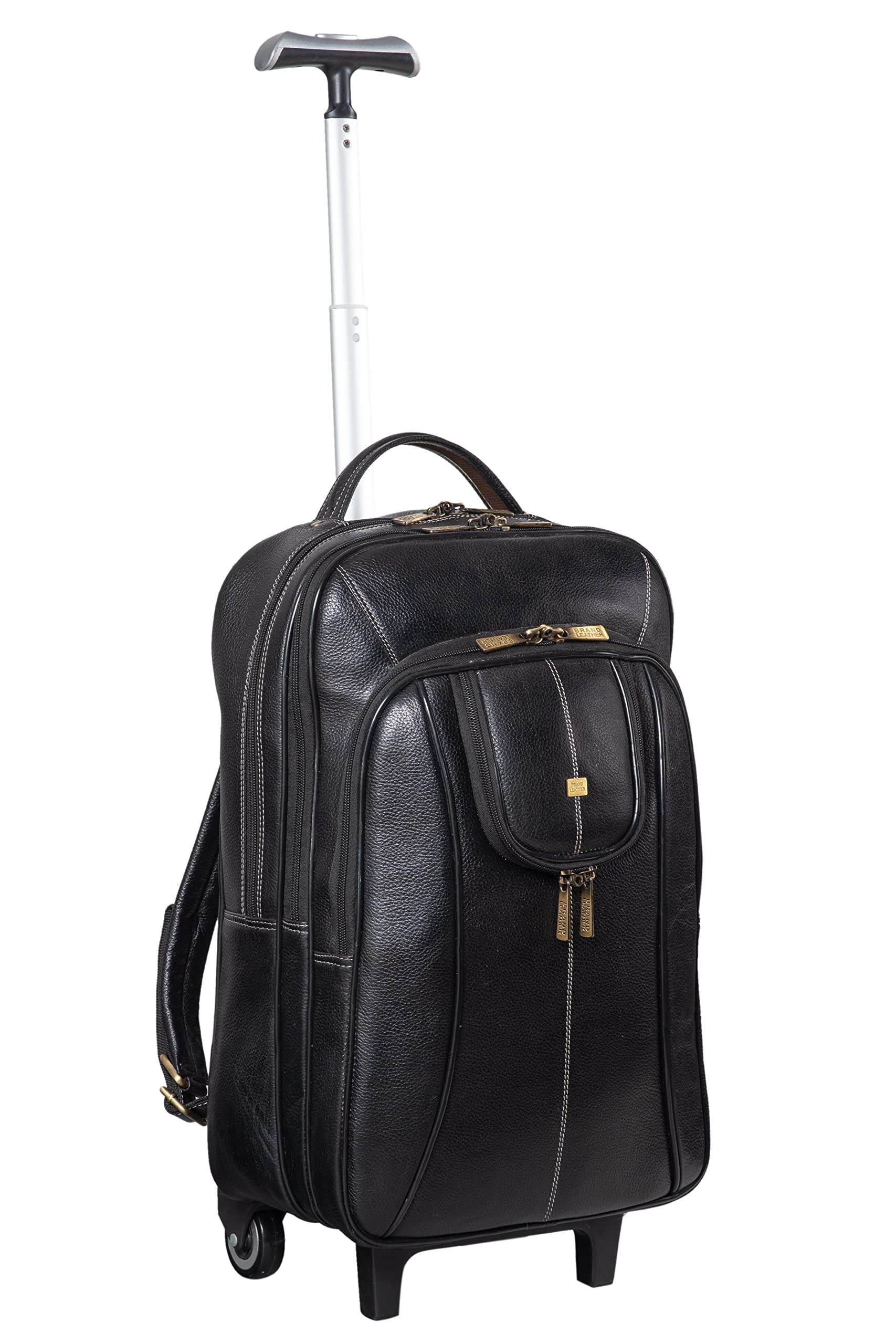 BRAND LEATHER Rolling Backpack Wheeled Laptop Backpack for Travel, Carryon Trolley Luggage Suitcase Compact Business Bag Student Laptop Bag for Men Women (BLACK) (B08B42WCQC) Amazon Price History, Amazon Price Tracker